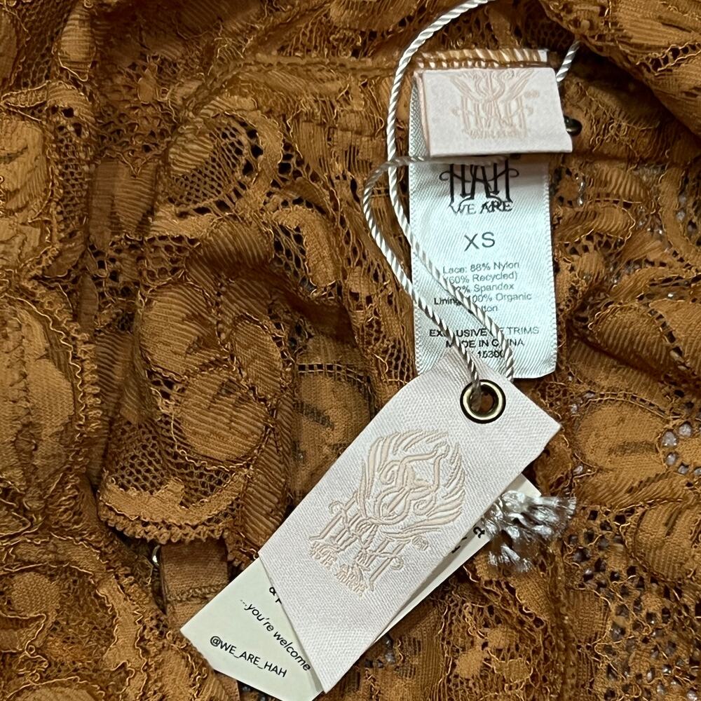 We Are HAH Free People Cut To The Chase Lace Bodysuit Brown Sugar XS New - Picture 9 of 9